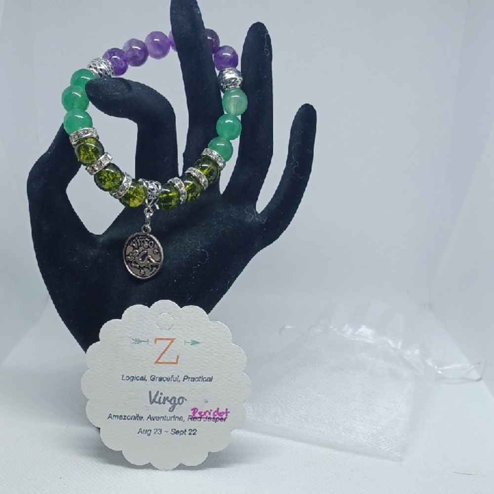 Zodiac Virgo Bracelet With Precious Stones 7" Stretch Band
